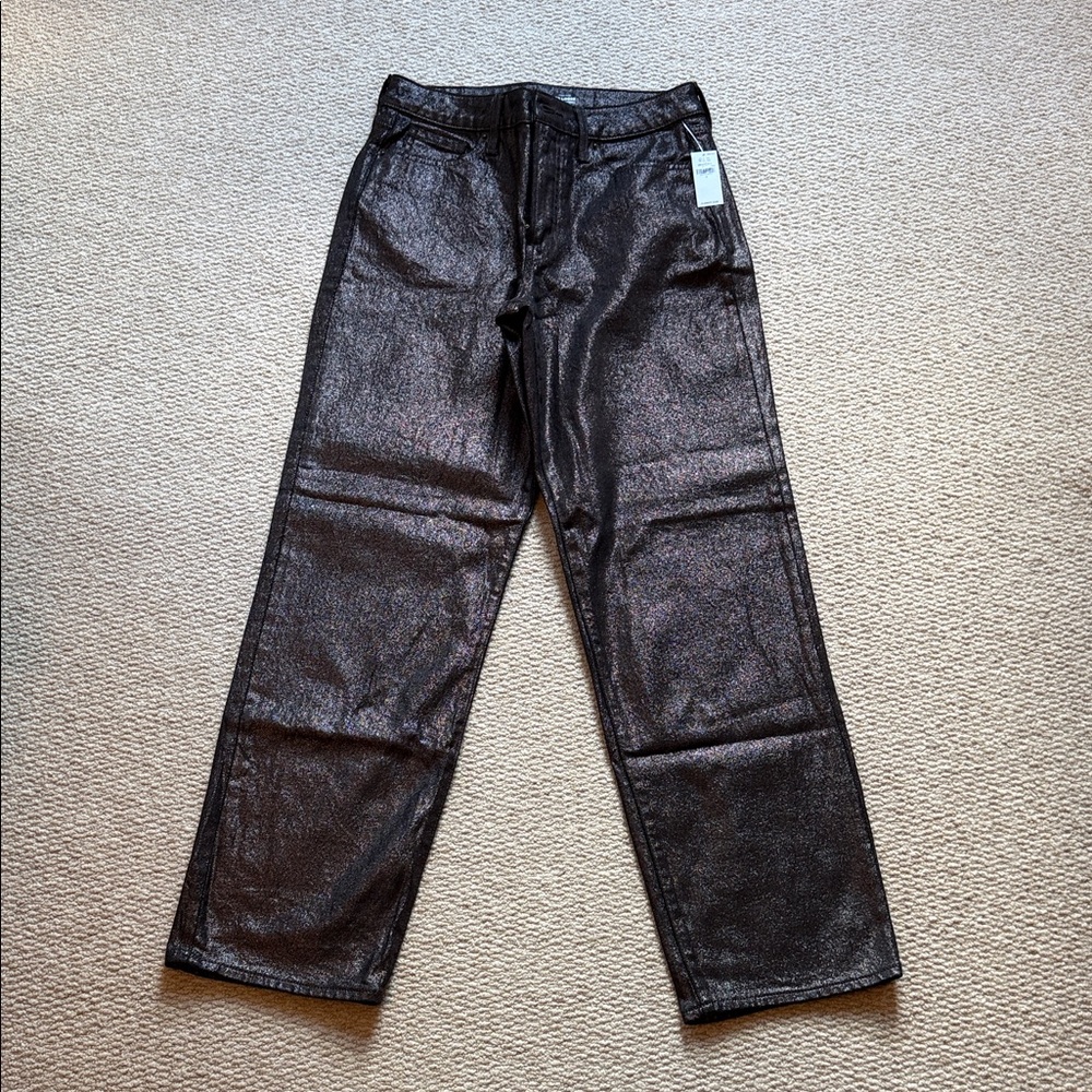 NWT Old Navy High Rise OG Loose Shimmering Black Metallic Jeans Sz 4